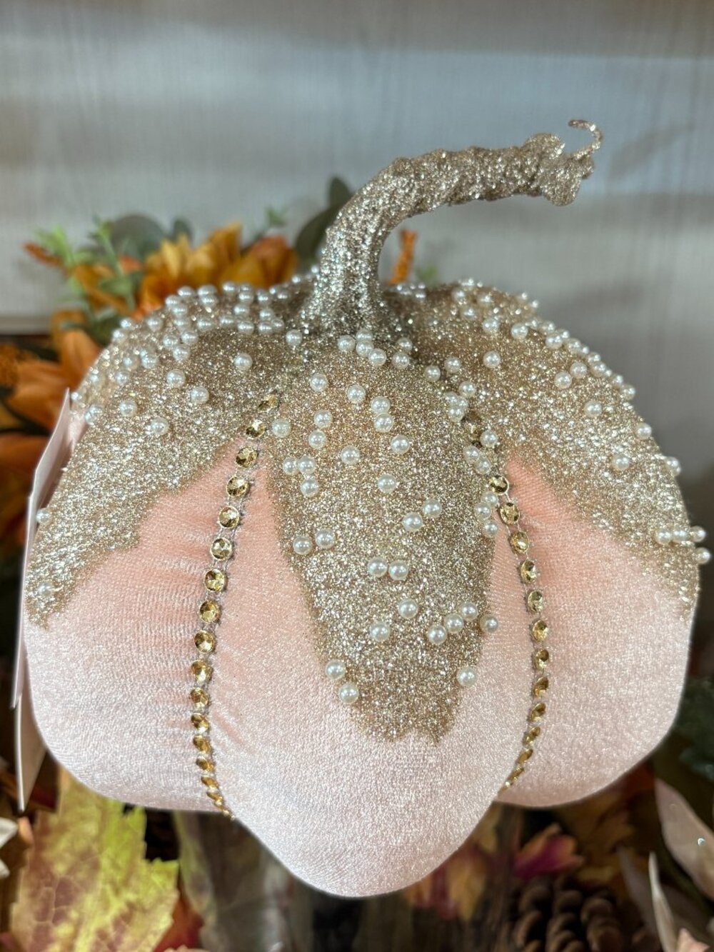 Rachel Zoe Pink Pearl Embellished Velvety Pumpkin Figurine - Decor - New